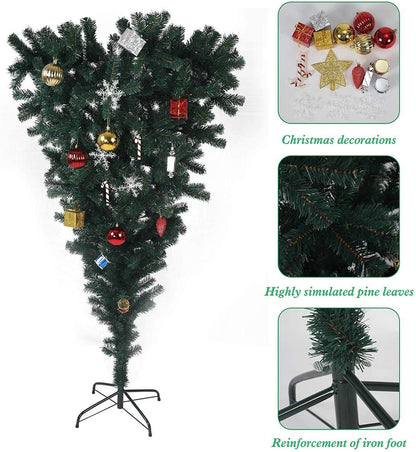 5,5 pieds arbre de Noël artificiel inversé avec support en métal robuste - Décoration de vacances unique pour la maison et le bureau 2024