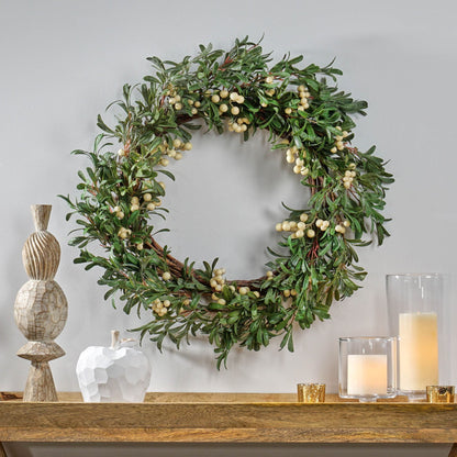 Couronne Snowberry de 29 pouces – Élégant charme d'hiver avec des baies blanches, parfait pour la porte d'entrée, décor de Noël 2024