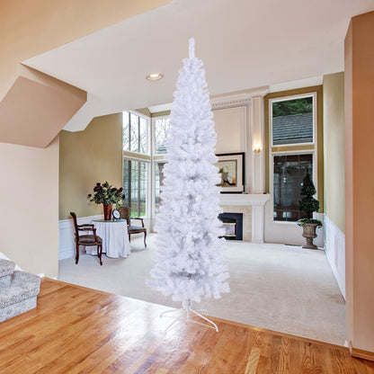 Arbre de Noël artificiel mince blanc de 7,5 pieds avec support en métal pliable – Parfait pour les petits espaces et la décoration des fêtes 2024