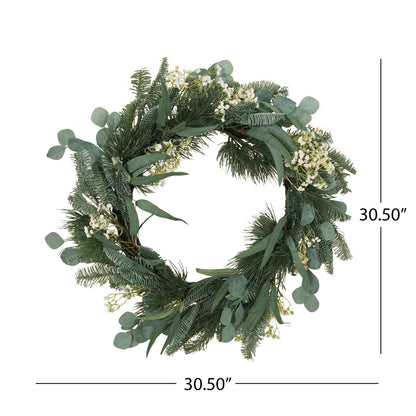 Couronne de Feuilles d'Eucalyptus et de Branches de Pin – Design Étoiles Rustiques de 30 pouces, Parfaite pour la Porte d'Entrée, Décor de Noël 2024