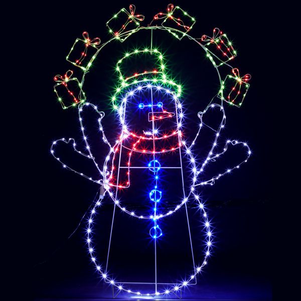 Bonhomme de neige jongleur animé de 5 pieds – Éclairé avec 358 lumières LED multicolores, décoration de vacances d'intérieur/extérieure 2024