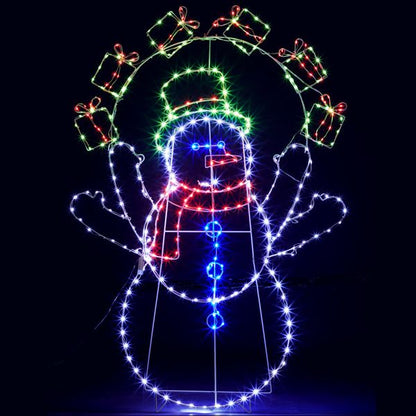 Bonhomme de neige jongleur animé de 5 pieds – Éclairé avec 358 lumières LED multicolores, décoration de vacances d'intérieur/extérieure 2024