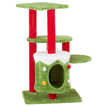 Arbre à chat de Noël festif de 32 po avec condo - Centre d'activité en peluche à 3 niveaux pour chats d'intérieur 2024