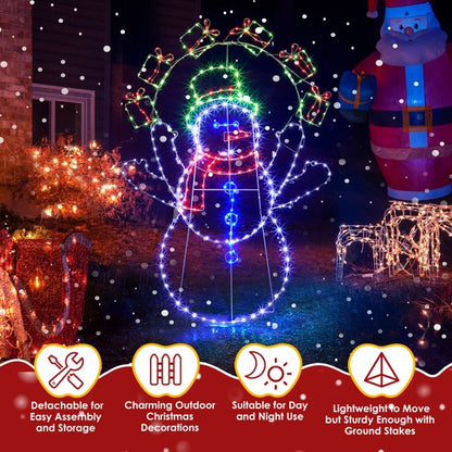 Bonhomme de neige jongleur animé de 5 pieds – Éclairé avec 358 lumières LED multicolores, décoration de vacances d'intérieur/extérieure 2024