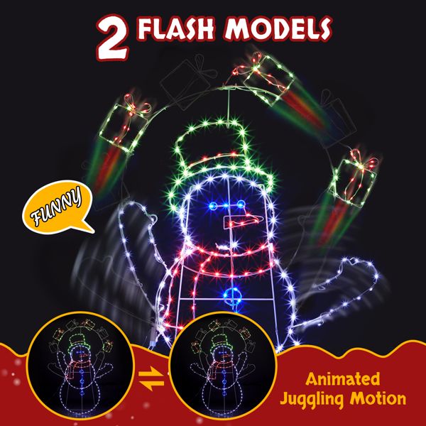 Bonhomme de neige jongleur animé de 5 pieds – Éclairé avec 358 lumières LED multicolores, décoration de vacances d'intérieur/extérieure 2024