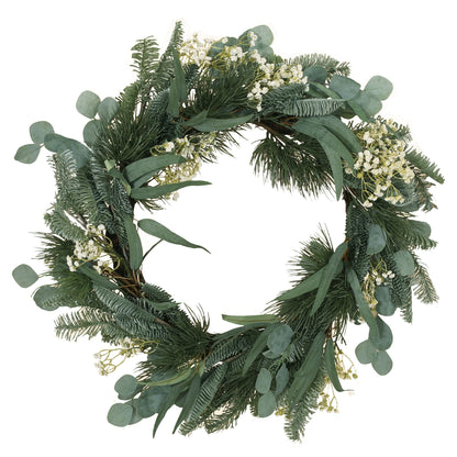 Couronne de Feuilles d'Eucalyptus et de Branches de Pin – Design Étoiles Rustiques de 30 pouces, Parfaite pour la Porte d'Entrée, Décor de Noël 2024