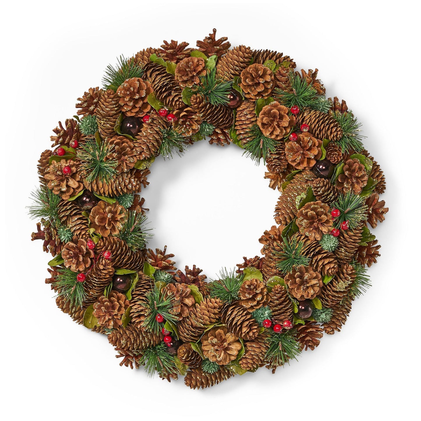 Couronne de Noël en cônes de pin naturels – Décor scintillant de 18,5 pouces pour porte d'entrée, Décor de vacances 2024