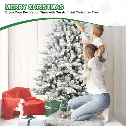 Arbre de Noël à charnières enneigé de 5 pieds - PVC ignifuge écologique, montage et rangement faciles pour la décoration des fêtes 2024