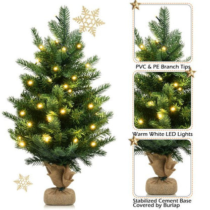 Arbre de Noël LED pré-éclairé de 24 pouces - Décor de table mini pour les fêtes avec fonction minuterie, parfait pour Noël à la maison et au bureau 2024