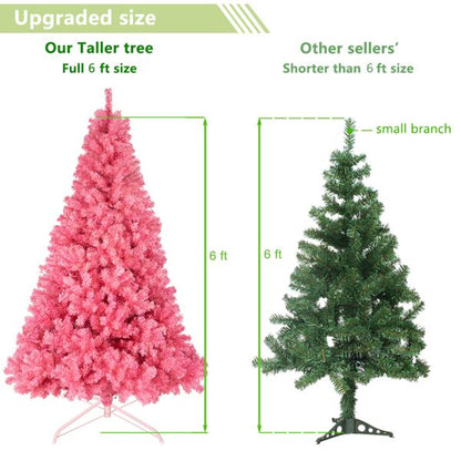 Arbre de Noël en pin rose non éclairé de 6 pieds - Décor de fête plein et luxuriant avec 1000 pointes de branches, parfait pour les célébrations à domicile et au bureau 2024