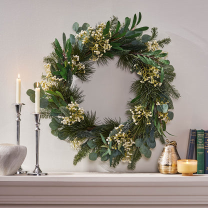 Couronne de Feuilles d'Eucalyptus et de Branches de Pin – Design Étoiles Rustiques de 30 pouces, Parfaite pour la Porte d'Entrée, Décor de Noël 2024