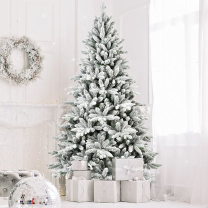 Arbre de Noël à charnières enneigé de 5 pieds - PVC ignifuge écologique, montage et rangement faciles pour la décoration des fêtes 2024