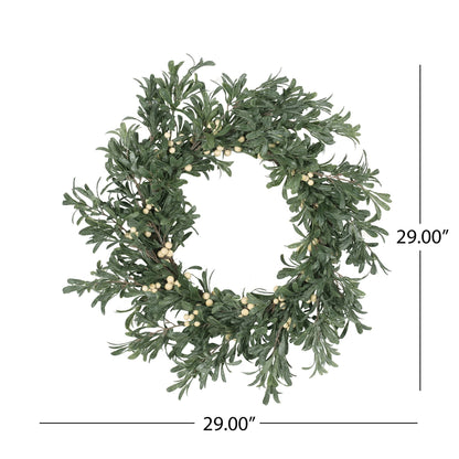 Couronne Snowberry de 29 pouces – Élégant charme d'hiver avec des baies blanches, parfait pour la porte d'entrée, décor de Noël 2024