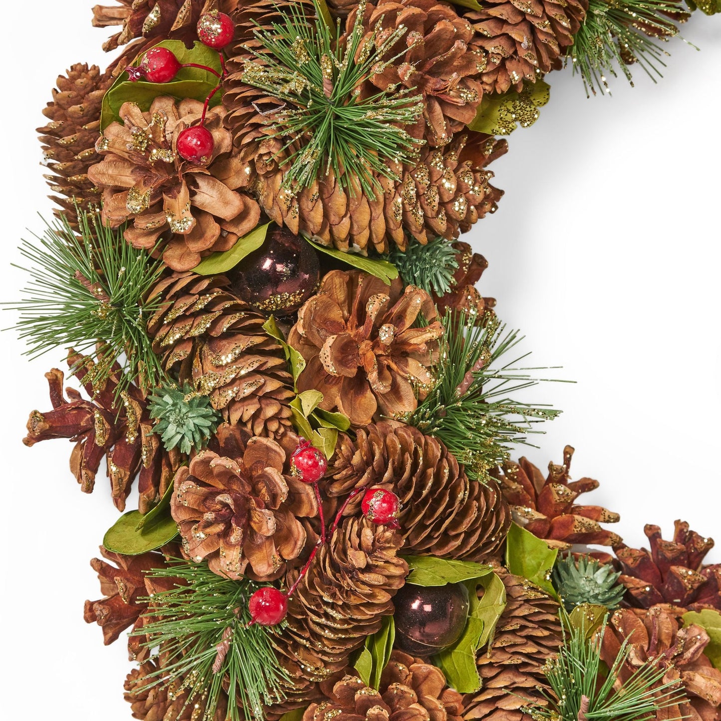 Couronne de Noël en cônes de pin naturels – Décor scintillant de 18,5 pouces pour porte d'entrée, Décor de vacances 2024