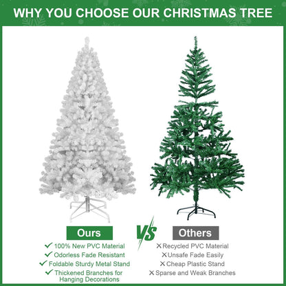 Arbre de Noël blanc écologique de 5 pieds - PVC ignifuge, montage facile et design duveteux pour la décoration des fêtes 2024