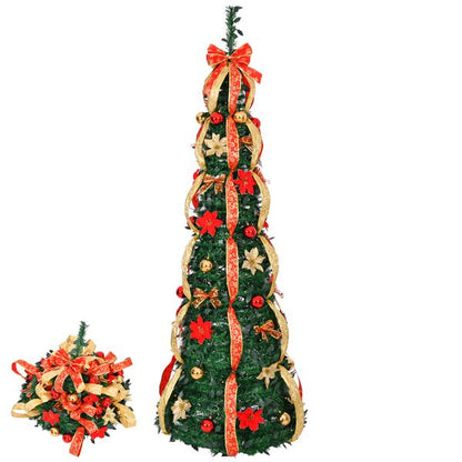 Arbre de Noël artificiel pré-éclairé de 6 pieds avec ornements rouges et dorés - Décor de vacances entièrement décoré pour la maison et le bureau 2024