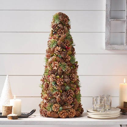 Arbre de table de Noël en cône de pin - Décor festif pour les vacances avec des ornements rouges, 26,5" de hauteur pour Noël 2024