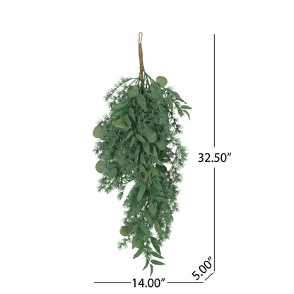 Couronne en forme de goutte d'eau en feuilles vertes luxuriantes de 32,5 pouces - Accent décoratif léger pour la maison, décoration de vacances 2024