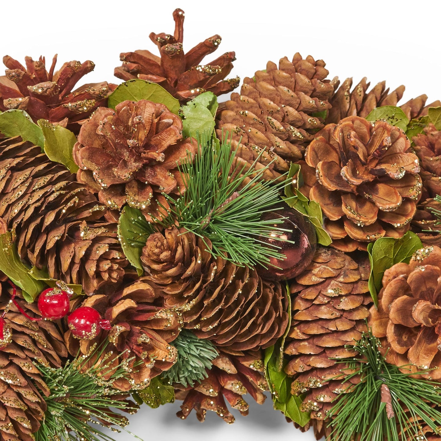 Couronne de Noël en cônes de pin naturels – Décor scintillant de 18,5 pouces pour porte d'entrée, Décor de vacances 2024