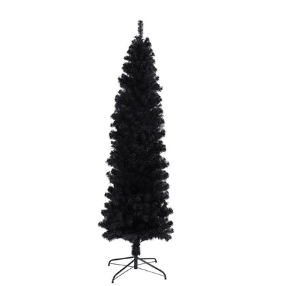Arbre de Noël artificiel noir slim de 7,5 pieds avec support en métal pliable - Décor de vacances unique pour les petits espaces 2024