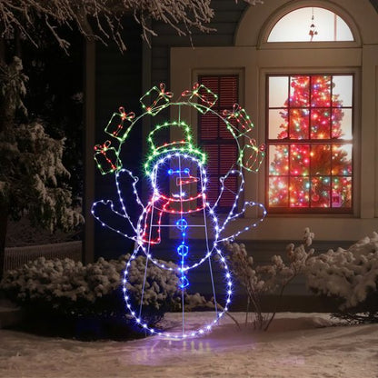 Bonhomme de neige jongleur animé de 5 pieds – Éclairé avec 358 lumières LED multicolores, décoration de vacances d'intérieur/extérieure 2024