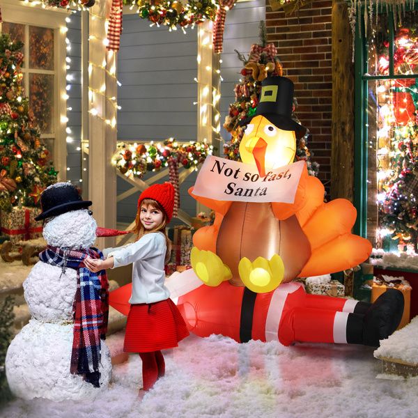 Dinde gonflable drôle de 4,9 pieds sur le Père Noël – Décoration extérieure éclairée par LED pour pelouse et jardin, Noël 2024