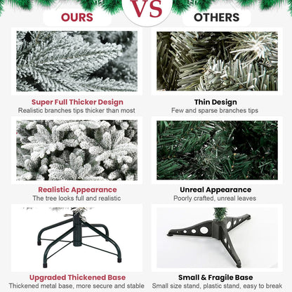 Arbre de Noël à charnières enneigé de 5 pieds - PVC ignifuge écologique, montage et rangement faciles pour la décoration des fêtes 2024
