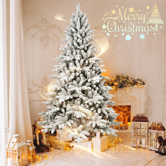 Arbre de Noël à charnières enneigé de 5 pieds - PVC ignifuge écologique, montage et rangement faciles pour la décoration des fêtes 2024