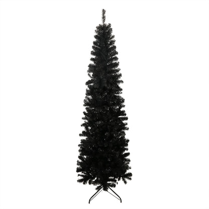 Arbre de Noël artificiel noir slim de 7,5 pieds avec support en métal pliable - Décor de vacances unique pour les petits espaces 2024