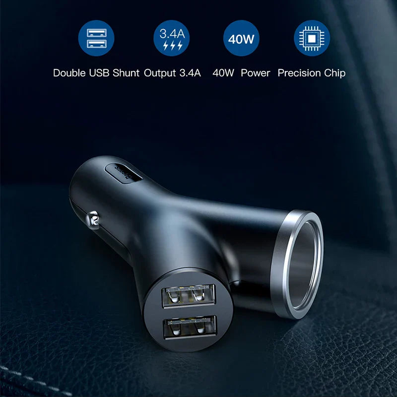 Baseus 40W 2-Port Charge Rapide Prise de Voiture - USB A Alimentation Livraison PD Chargeur de Téléphone Plug