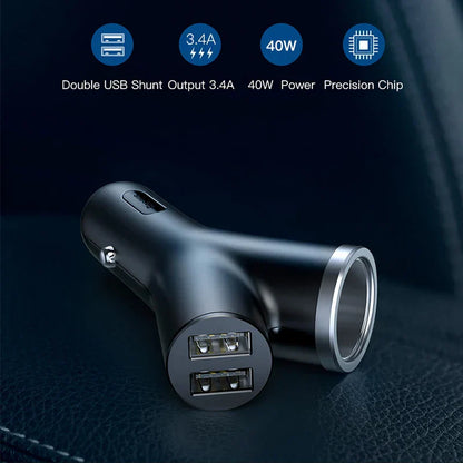Baseus 40W 2-Port Charge Rapide Prise de Voiture - USB A Alimentation Livraison PD Chargeur de Téléphone Plug