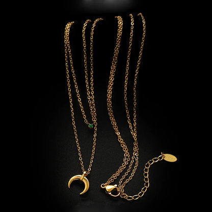 Collier Élégant Vert Diamant Double Croissant de Lune - Collection Selina