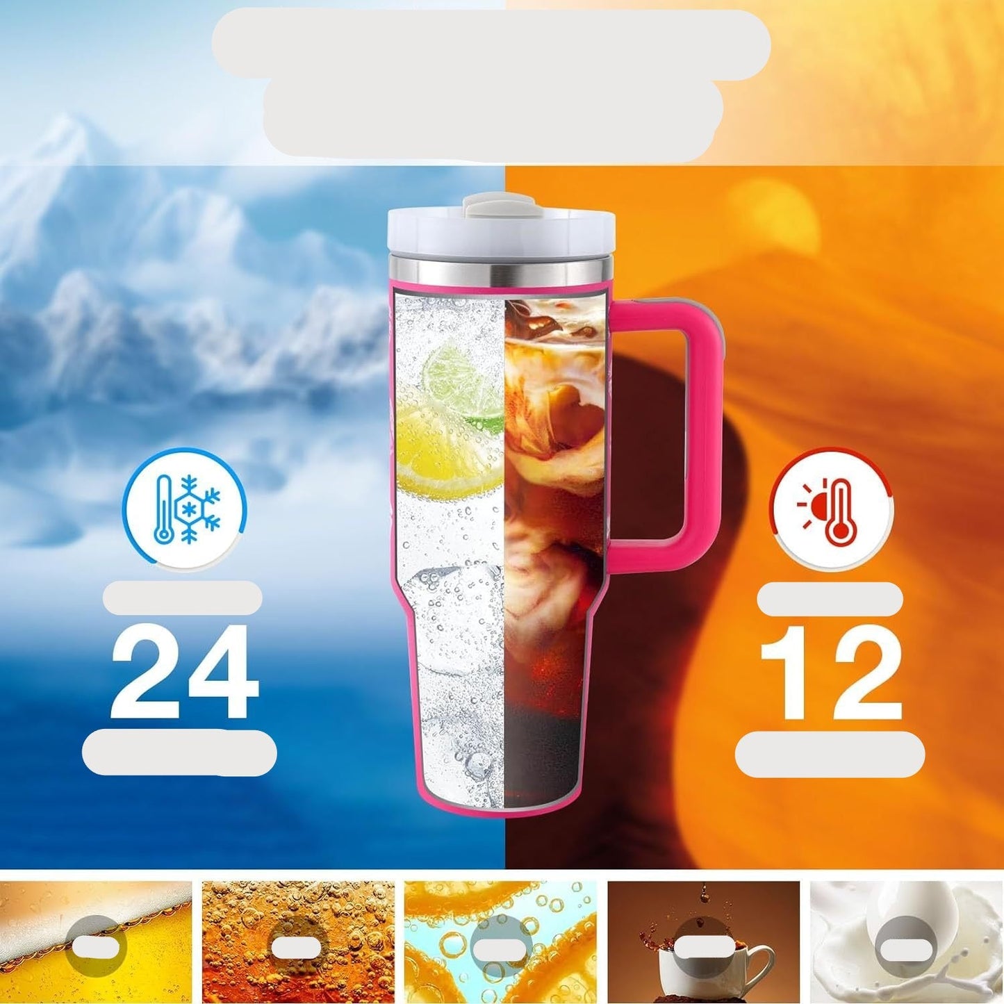 Tasse isolante avec anse et paille | 1200 ML
