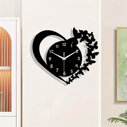 Horloge murale en acrylique en forme de cœur Floroux - Design sans cadre pour le salon, la chambre à coucher et le bureau