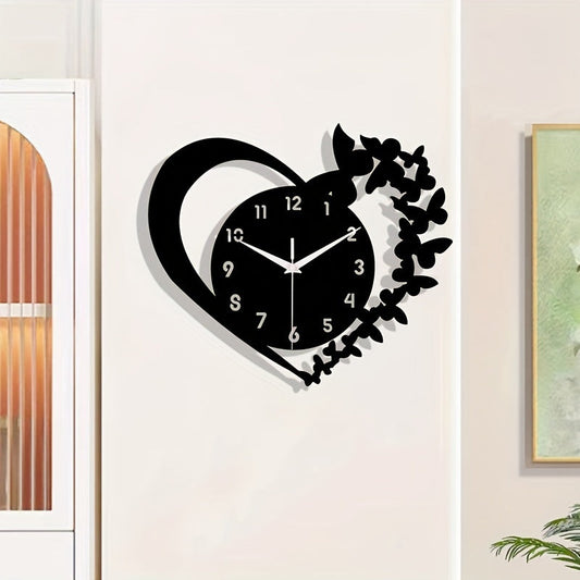 Horloge murale en acrylique en forme de cœur Floroux - Design sans cadre pour le salon, la chambre à coucher et le bureau