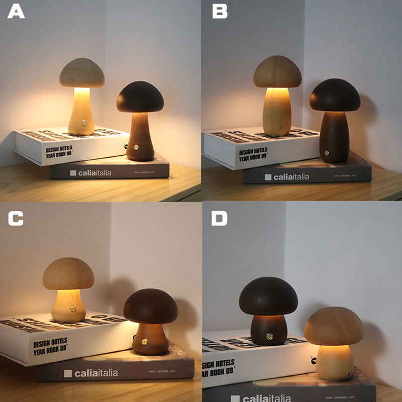Lampe de table nuit champignon en bois