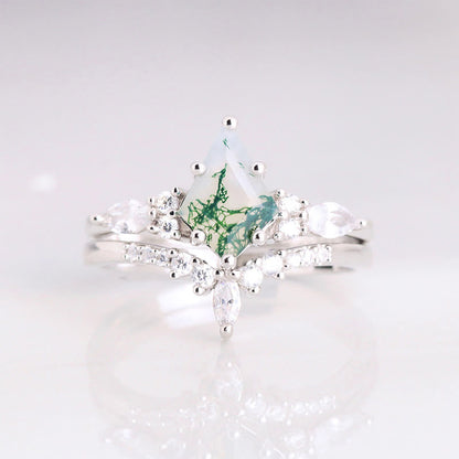 Ensemble de bagues en mousse agate élégantes 2 pièces - Serenia