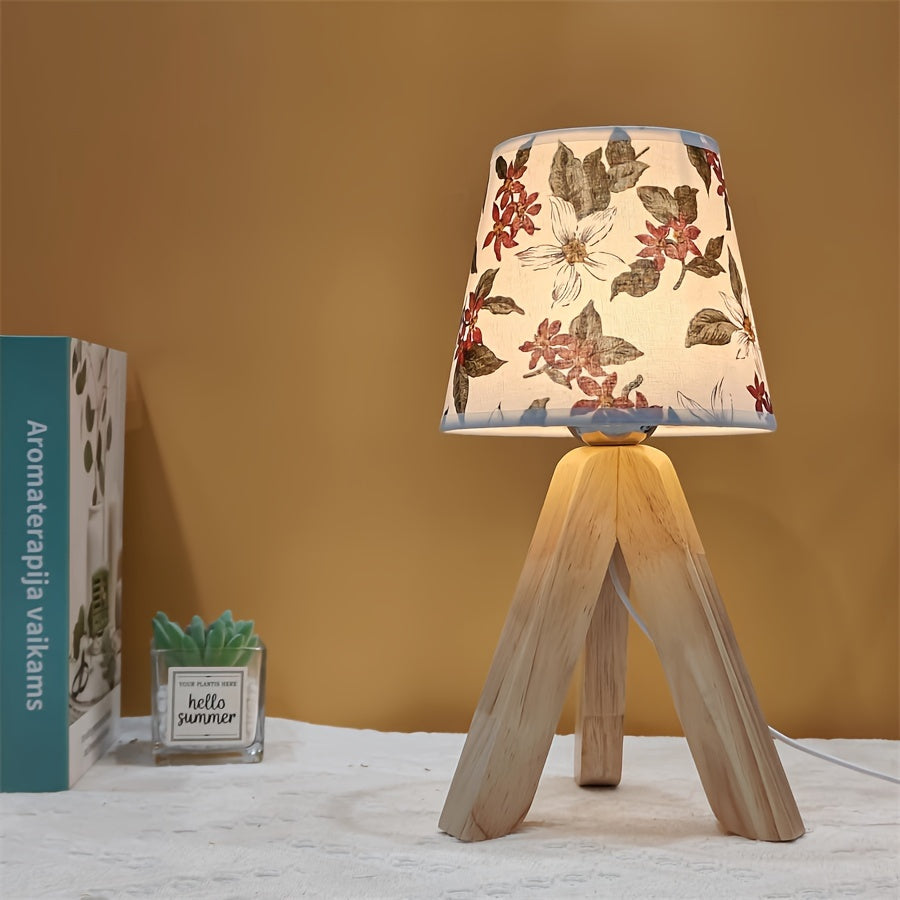 FloralGlow Lampe - Élégante lampe de table LED avec bois