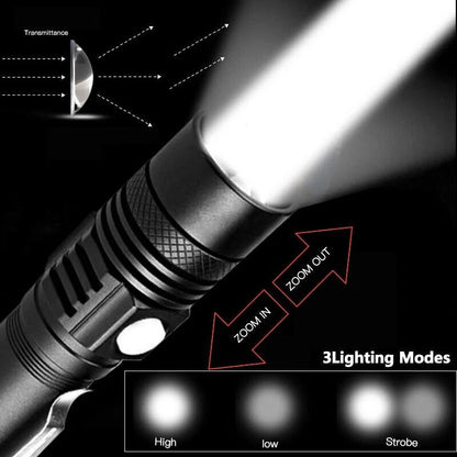 Floroux - Super lumineux 90000LM lampe de poche tactique zoomable avec batterie rechargeable