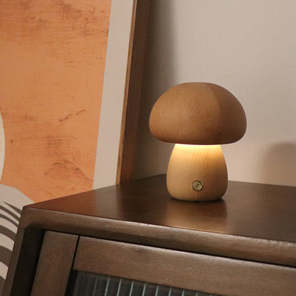 Lampe de table nuit champignon en bois