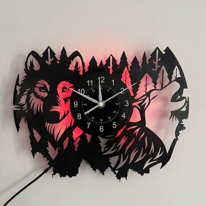 Horloge murale Floroux en vinyle Wolf - Horloge silencieuse pour la décoration du salon et de la chambre