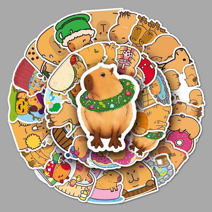 50 pcs. Autocollants de capybara mignons Autocollants de graffiti animaliers pour bricolage Skateboard Étui de téléphone Bagages Autocollant imperméable