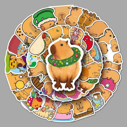 50 pcs. Autocollants de capybara mignons Autocollants de graffiti animaliers pour bricolage Skateboard Étui de téléphone Bagages Autocollant imperméable