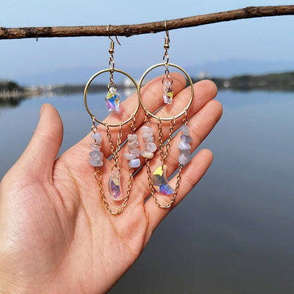 Belles Boucles d'Oreilles en Cristal Naturel avec Lune et Étoiles - Elara