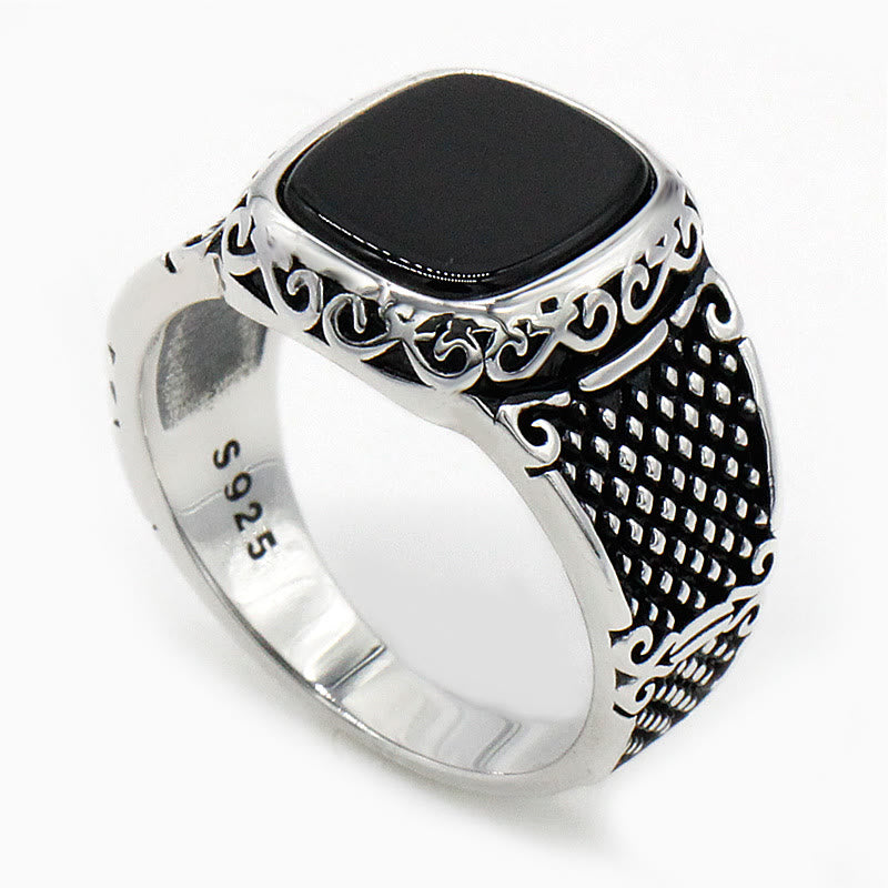 Bague élégante en onyx noir et argent pour l'homme moderne - Max