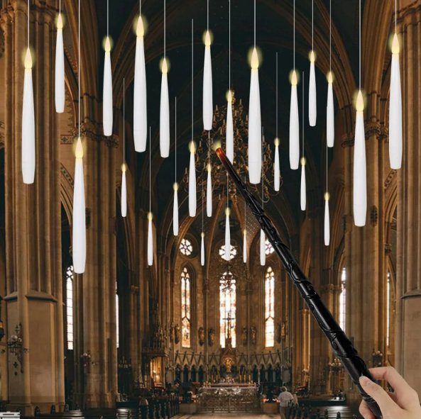 Bougies flottantes avec baguette magique - Bougies suspendues sans flamme vacillantes pour Noël, Halloween, fêtes d'anniversaire, décoration intérieure et cadeaux