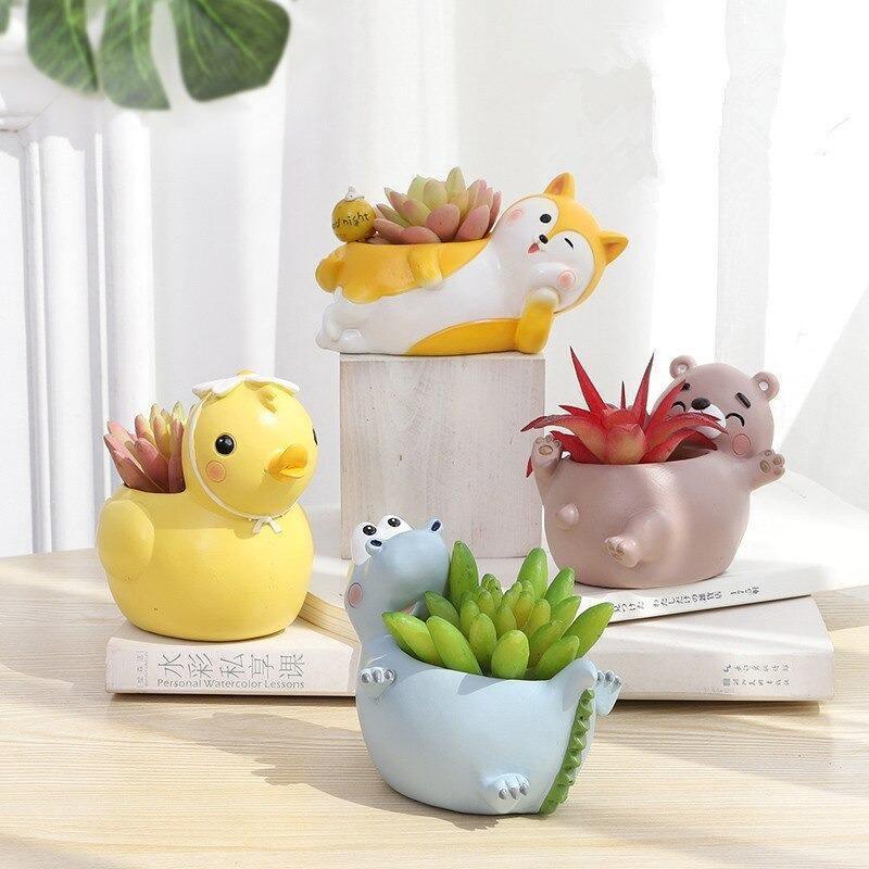 Floroux figurine animale pot de succulentes | Formes d'animaux amusantes | Décoration pour la maison