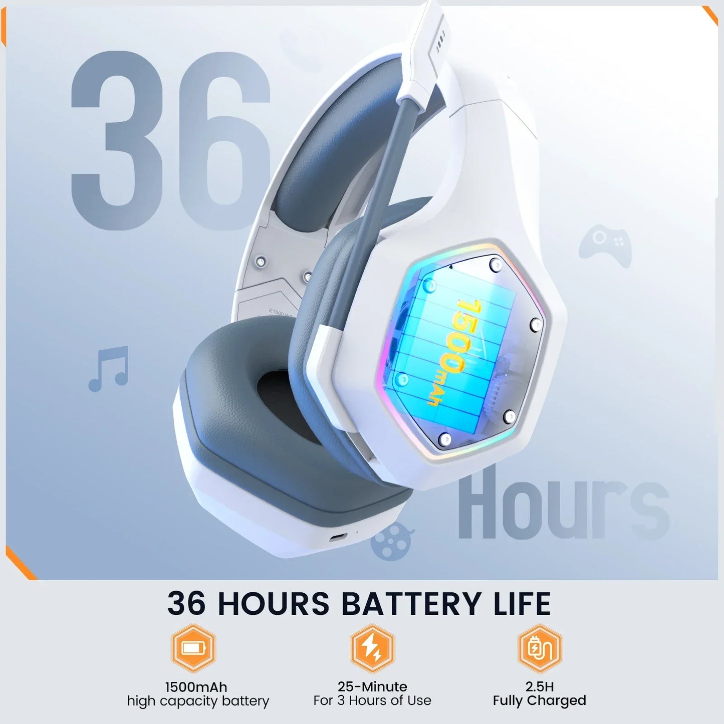 EKSA E1000 Casque de Jeu Bluetooth Sans Fil avec Micro - TWS Réduction de Bruit HiFi Stéréo Dynamique