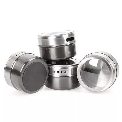 Bocaux d'épices ronds en acier magnétique - 6 pièces