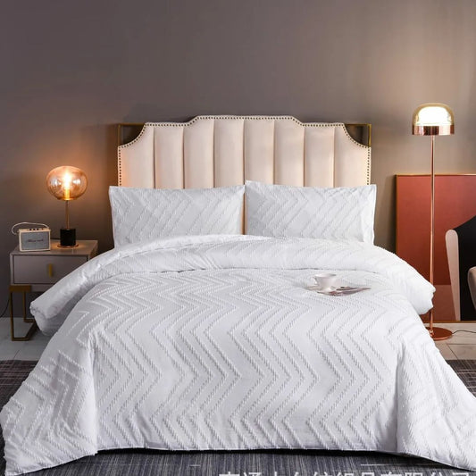 6*7 Housse de couette à vagues tuftées avec 2 taies d'oreiller